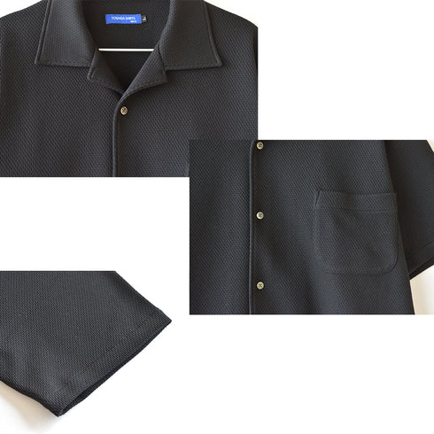 【日本製】 ワッフルシャツ 半袖 メンズ 羽織 大きいサイズ オープンカラー ホワイト(SHKB25-088-wh)